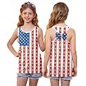 4th of July Girls Flag Tank Top Back Bow Sleeveless Patriotic Holidays T-Shirt 4-14 Years