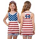 4th of July Girls Flag Tank Top Back Bow Sleeveless Patriotic Holidays T-Shirt 4-14 Years