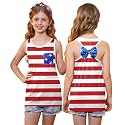 4th of July Girls Flag Tank Top Back Bow Sleeveless Patriotic Holidays T-Shirt 4-14 Years