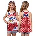 4th of July Girls Flag Tank Top Back Bow Sleeveless Patriotic Holidays T-Shirt 4-14 Years