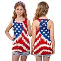 4th of July Girls Flag Tank Top Back Bow Sleeveless Patriotic Holidays T-Shirt 4-14 Years