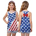4th of July Girls Flag Tank Top Back Bow Sleeveless Patriotic Holidays T-Shirt 4-14 Years