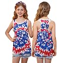 4th of July Girls Flag Tank Top Back Bow Sleeveless Patriotic Holidays T-Shirt 4-14 Years