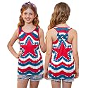 4th of July Girls Flag Tank Top Back Bow Sleeveless Patriotic Holidays T-Shirt 4-14 Years