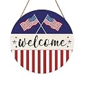 4th of July Patriotic Door Sign Independence Day Welcome Door Hanger American Memorial Day Hanging Porch Signs for Front Door Outdoor Wreath Decorations 12 Inch