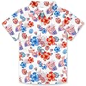 4th of July Shirts for Girls Boys American Patriotic Tshirt Kids Hawaiian Button Down Tops