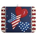 4th of July Star Dish Drying Mats Patriotic Hearts Dish Mat Blue Red Firework Drying Matt Dishes Dryer Pad for Kitchen Counter Absorbent Microfiber Washable Foldable Reusable 18x24 in