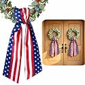 4th of July Wreath Sash for Front Door, 2pcs Red White and Blue Stripe Patriotic Wreath Satin Sash Accessories for Party Wall Doorway Porch Decoration