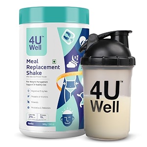 4uwell meal replacement shake for weight management amp control  vanilla flavour with free shaker  18 vitamins amp minerals  boosts energy amp metabolism - 500g