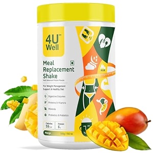4uwell meal replacement shake for weight management amp control  mango flavour  18 vitamins amp minerals  boosts energy metabolism amp easy to digest powder - 500g
