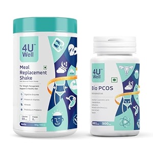 4 u well meal replacement shake for weight management with bio pcos supplement for womenvanilla flavour with 4 probiotic18 essential vitamins amp mineralsregularize menstrual cycle 500g60 capsules