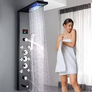 4view 6-in-1 wall-mount shower tower system with display stainless steel