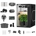 4x4 Grow Tent Kit, 48"x48"x80", 450W LED Grow Light, 2000D Oxford Canvas, WiFi APP, Drip Irrigation, 6" Inline & Clip Fan, Carbon Filter, Ducting, Indoor, Black