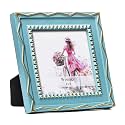 4x4 Picture Frame, Gold Beads &amp; Swirls Against Muted Blue, Resin Frame with Real Glass, Vertical and Horizontal Desk Tabletop or Wall Hanging