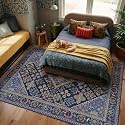 4x6 Boho Machine Washable Low Pile Area Rugs for Living Room Navy Blue