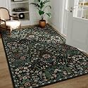 4x6 Floral Area Rug Soft Low Pile Black Boho Carpet for Entryway