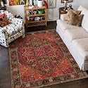 4x6 Maroon Brick and Hot Pink Vintage Boho Oriental Soft Washable Area Rug
