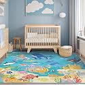 4x6 Ocean Rug for Kids Playroom – Sea Life Learning Carpet with Mermaid, Submarine &amp; Whales, Soft Washable Stain Resistant Playful Area Rug for Kids, Educational Underwater Theme Carpet