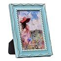 4x6 Picture Frame, Gold Beads &amp; Swirls Against Muted Blue, Resin Frame with Real Glass, Display 4x6 Photos Matted to 3x5, Vertical and Horizontal Desk Tabletop or Wall Hanging