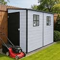 4x8 FT Lean to Shed with Floor, Resin Storage Shed &amp; Outdoor Storage Clearance with 2 Windows, Backyard Storage Sheds for Garden, Patio, Backyard, (Black+Grey)