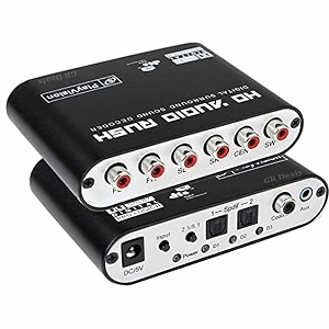 51 audio rush digital sound decoder converter - optical spdifcoaxial dol-by ac3 dts stereorl to 51ch analog audio for stb dvd hd player gaming console and more black