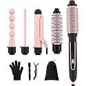 5-in-1 Curling Iron Set for Creating a Variety of Curls, Including one hot air Brush and Four Interchangeable Ceramic Curling Barrels, Dual Voltage, Comes with Gloves and Hair Clips (0.3–1.5 inches)