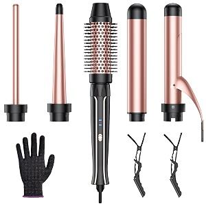 5-in-1 curling iron set - instant heat curling wand set curling iron 4 interchangeable ceramic sticks 09-32 cm and heat protecting gloves and 2 clips for girls and women