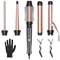 5-in-1 Curling Iron Set - Instant Heat Curling Wand Set, Curling Iron, 4 Interchangeable Ceramic Sticks (0.9-3.2 cm) and Heat Protecting Gloves and 2 Clips for Girls and Women