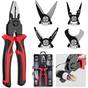 5-in-1 electrician39s multi-tool pliers tool kit with replaceable heads- wire stripper metal sheet shear scissors cable cutting and crimping linesman pliers power amp hand tools with storage case