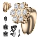 5-in-1 Head Shaver for Bald Men – 7D Floating Rotary Shaver,Electric Razor for Men with Magnetic Detachable Heads,IPX7 Wet Dry Waterproof Grooming Kit, Type-C Fast Charge for Travel (Gold)