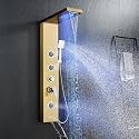 5-in-1 LED Shower Tower, Gold Stainless Steel Rainfall &amp; Waterfall