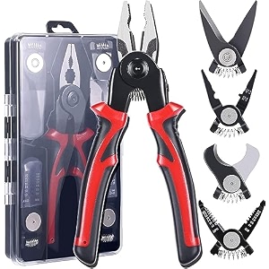 magnova 5 in 1 all purpose plier tool kit with 5 interchangeable head for electricians multifunctional 8 inch pliers with storage box for cable cutter wire stripper crimping plier scissors