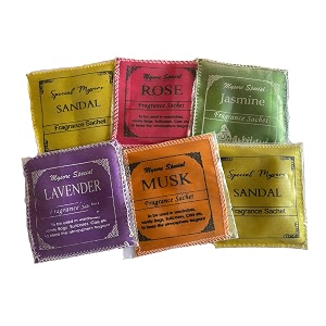 5 in 1 pack mysore sandal lavender rose jasmine amp musk fragrance sachets 6-pack - natural powder in eco-friendly cloth pouches for lasting freshness in wardrobe closet amp more