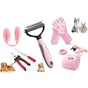 5-in-1 Pet Grooming Kit for Dogs Cats Rabbits, Pets Toothbrush, Nail Clipper with File, Deshedding Grooming Rake, Bath Gloves &amp; Silicone Bath Brush, Pet Hair Removal &amp; Bathing Accessories
