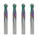 5/16" DLC Coated 2-Flute Carbide Ball Nose End Mill, 4Pcs