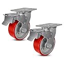 5" Casters, Industrial Heavy Duty Caster Wheels, Swivel Casters with Brake, Each Caster Loads 1000lbs (2 Total Lock Brake)