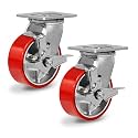 5" Heavy Duty Casters, Polyurethane Industrial Caster Wheels, Top Plate Swivel Casters with Brake(2 Pack Brake)