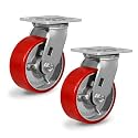 5" Heavy Duty Casters, Polyurethane Industrial Caster Wheels, Top Plate Swivel Casters(2 Pack Swivel)