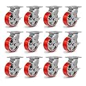 5" Heavy Duty Casters, Polyurethane Industrial Caster Wheels, Top Plate Swivel Casters with Brake(12 Brake)