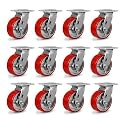 5" Heavy Duty Casters, Polyurethane Industrial Caster Wheels, Top Plate Swivel Casters(12 Swivel)