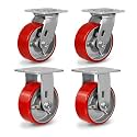 5"X 2" Casters, Set of 4 Heavy Duty Industrial Caster Wheels, Polyurethane Wheels with Strong Load-Bearing Capacity 4000lbs (2 Swivel & 2 Rigid)