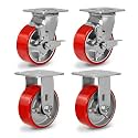 5"X 2" Heavy Duty Caster Wheels, Swivel Casters Set of 4 Polyurethane Wheel with Strong Load-Bearing Capacity 4000lbs, Industrial Casters for Toolbox Workbench (2 Brakes &amp; 2 Rigid)