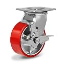 5"X 2" Heavy Duty Caster, Industrial Caster Wheels Polyurethane Caster Wheel with Strong Load-Bearing Capacity 1000 LB, with Widely Used in Tool Box, Workshop, Garage (1 Pack Brake)