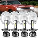 5.75" Round Sealed Beam Headlight Replacement with H4 LED Bulbs, Fits H5001 H5006 H5506 H5010, Hi/Lo Beam Reflector Housing for Select Chevy Ford Peterbilt Models, 4 Pack