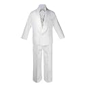 5-7pc Boy White Satin Shawl Lapel Suits Tuxedo Silver Satin Bow tie Sm-7