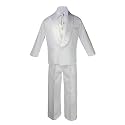5-7pc Boy White Satin Shawl Lapel Suits Tuxedo Silver Satin Bow tie Sm-7