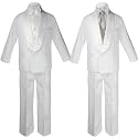 5-7pc Boy White Satin Shawl Lapel Suits Tuxedo Silver Satin Bow tie Sm-7