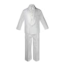 5-7pc Boy White Satin Shawl Lapel Suits Tuxedo Silver Satin Bow tie Sm-7