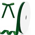 5/8" Wide x 25 Yards Velvet Ribbon, Vintage Single Face Velvet Ribbons for Gift Wrapping, Christmas Wrapping Bows, Wedding Decor, Sewing and More (Forest Green)
