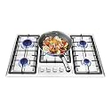 5-Burner Gas Stove, 34 Inch Stainless Steel Drop-in Stovetop, Built-in Gas Cooktop with 5 Burners, NG Stove for Hotel Restaurant Home, Flame Failure Protection
